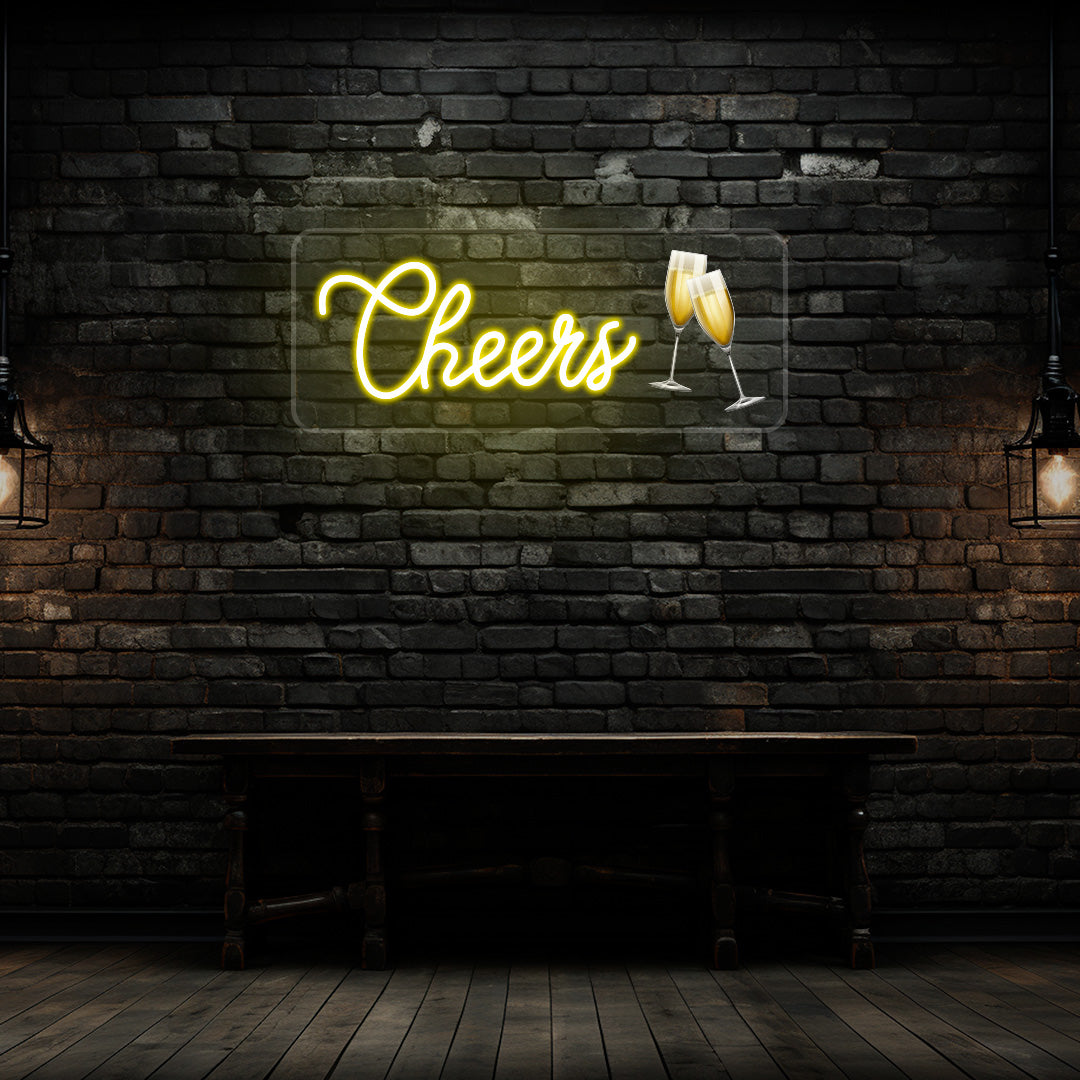 Champagne Glass Cheers Neon Artwork
