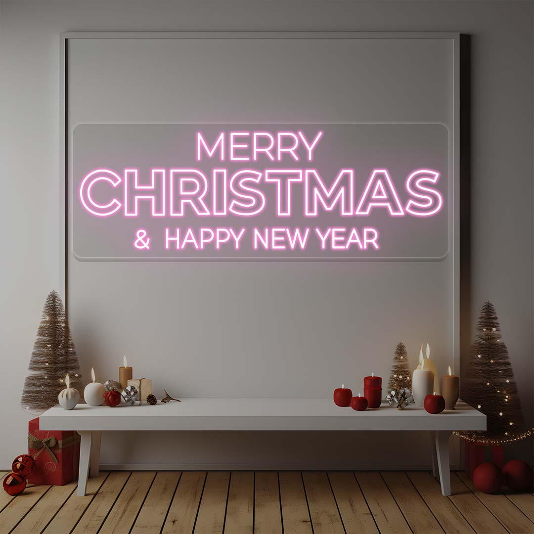 Merry Christmas And Happy New Year Neon Sign | Pink