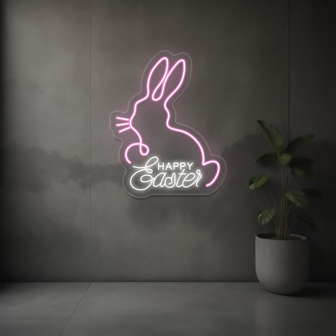 Happy Easter Bunny Neon Sign | Pink
