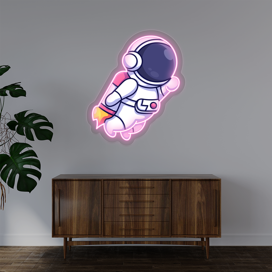 Astronaut With Jetpack Neon Artwork | Pink