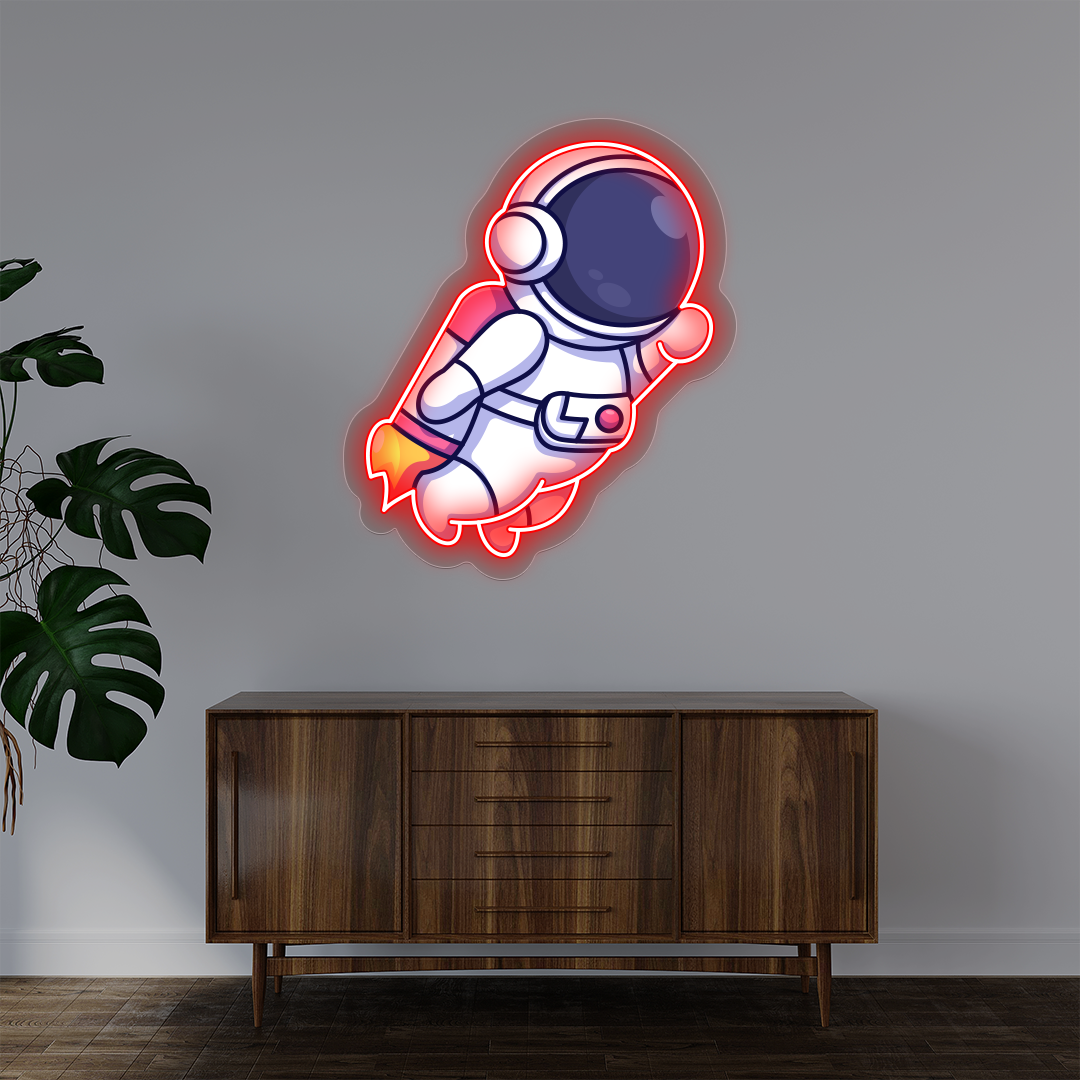 Astronaut With Jetpack Neon Artwork | Red