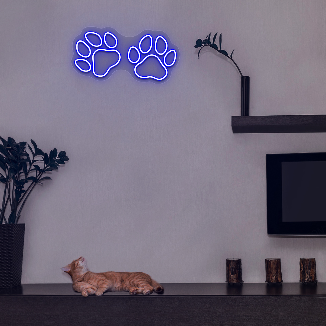 Paw Print Glow Neon Sign | Blue