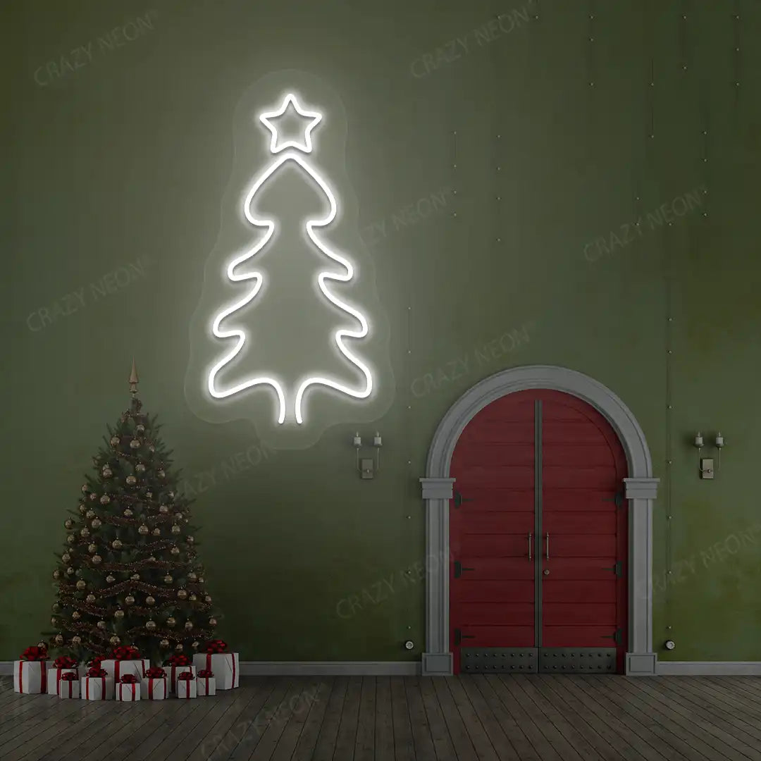 Festive Winter Tree Neon Sign | White