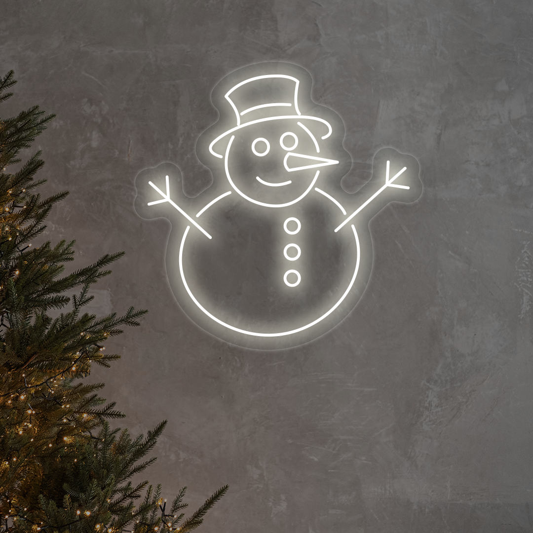 Snowman With Hat Neon Sign | Warmwhite