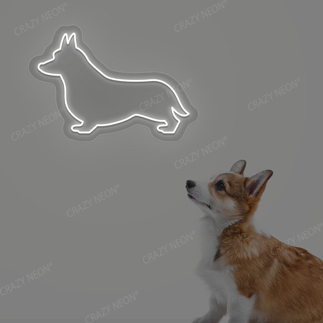 Welsh Corgi Dog Neon Sign | White