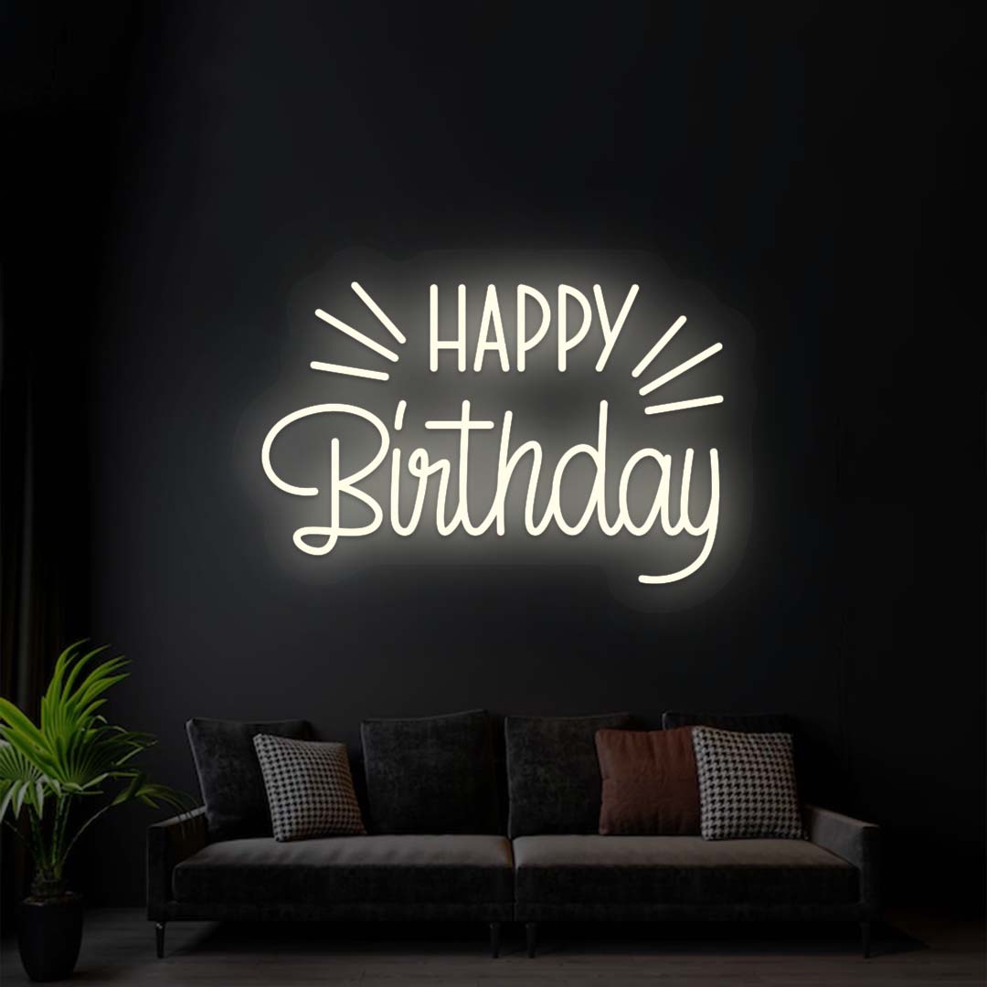 Happy Birthday Neon Sign | White