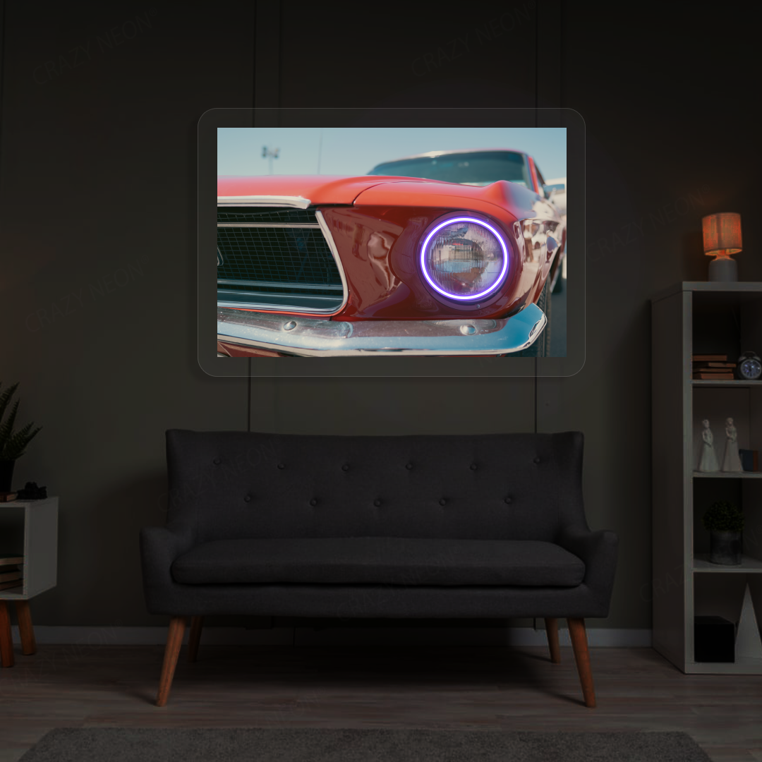 Classic Mustang Headlight Neon Artwork | Purple