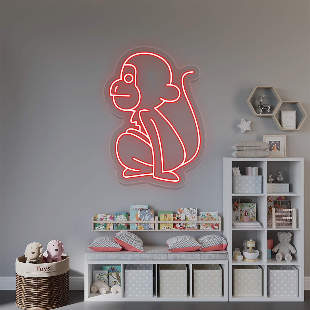 Sitting Monkey Neon Sign | Red