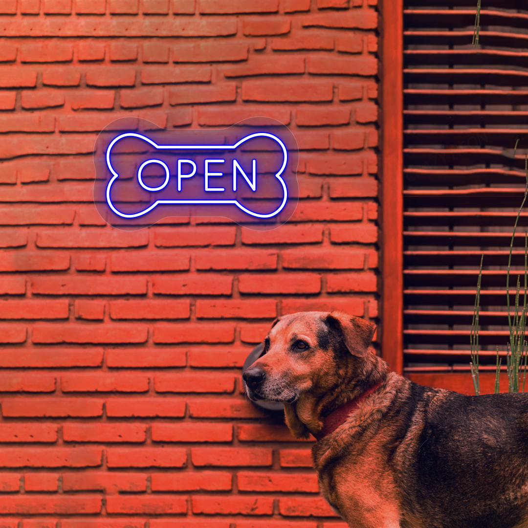 Open Bone Pet Shop Neon Sign | Blue