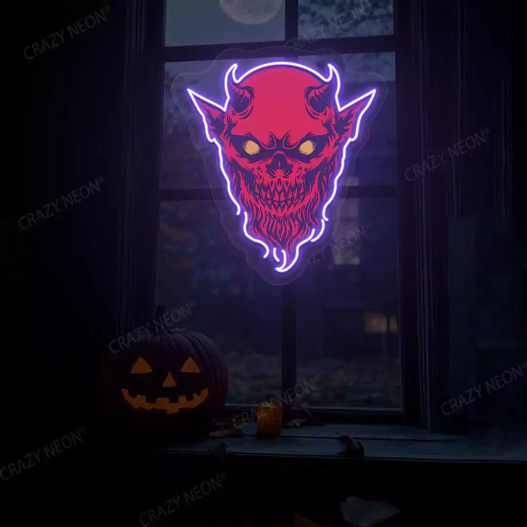 Demon Skull Neon Artwork | Purple