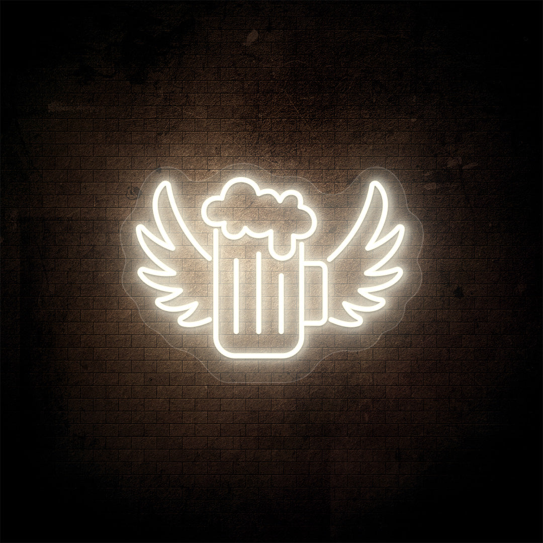 Beer Mug With Angel Wings Neon Sign | White
