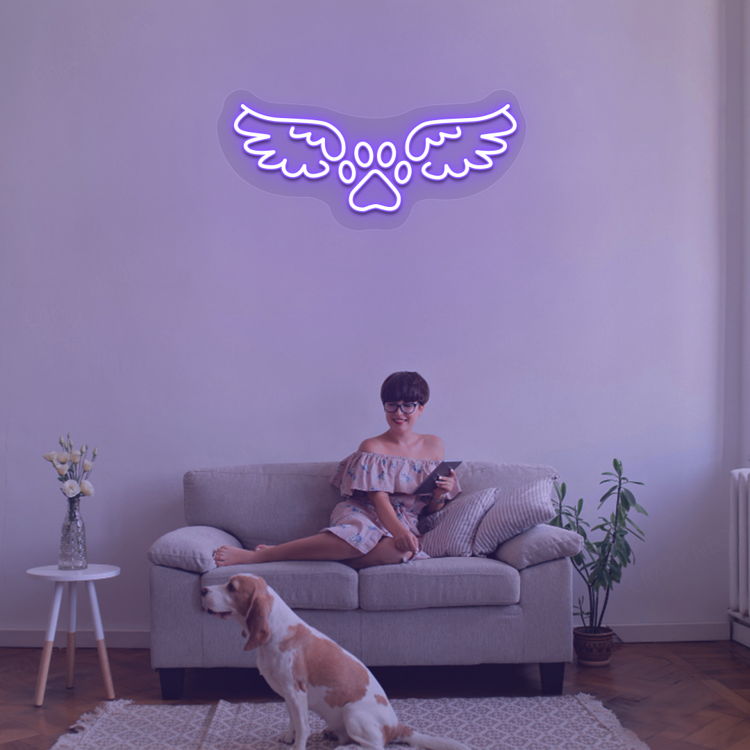 Winged Paw Neon Sign | Purple