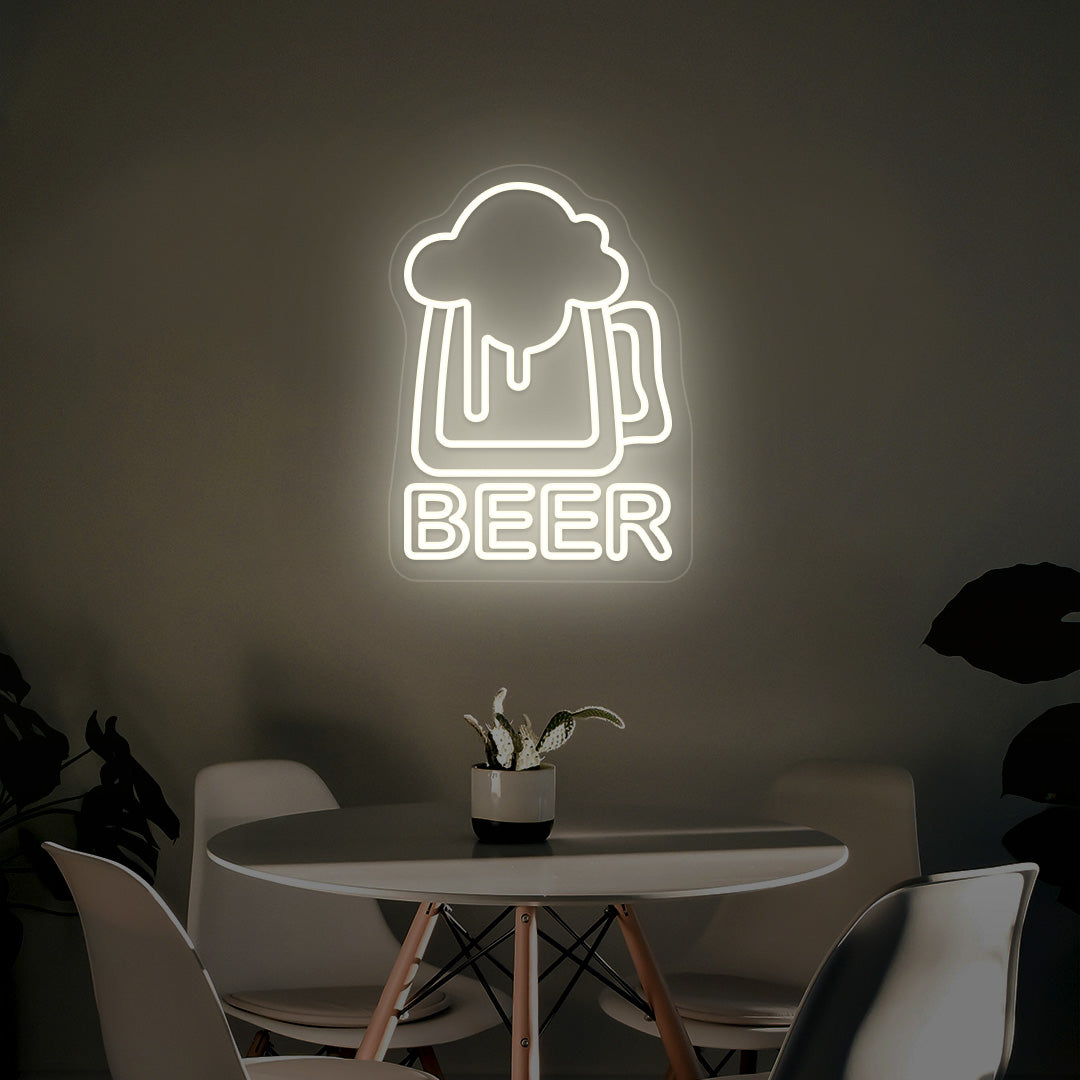 Beer Jug Neon Sign | White