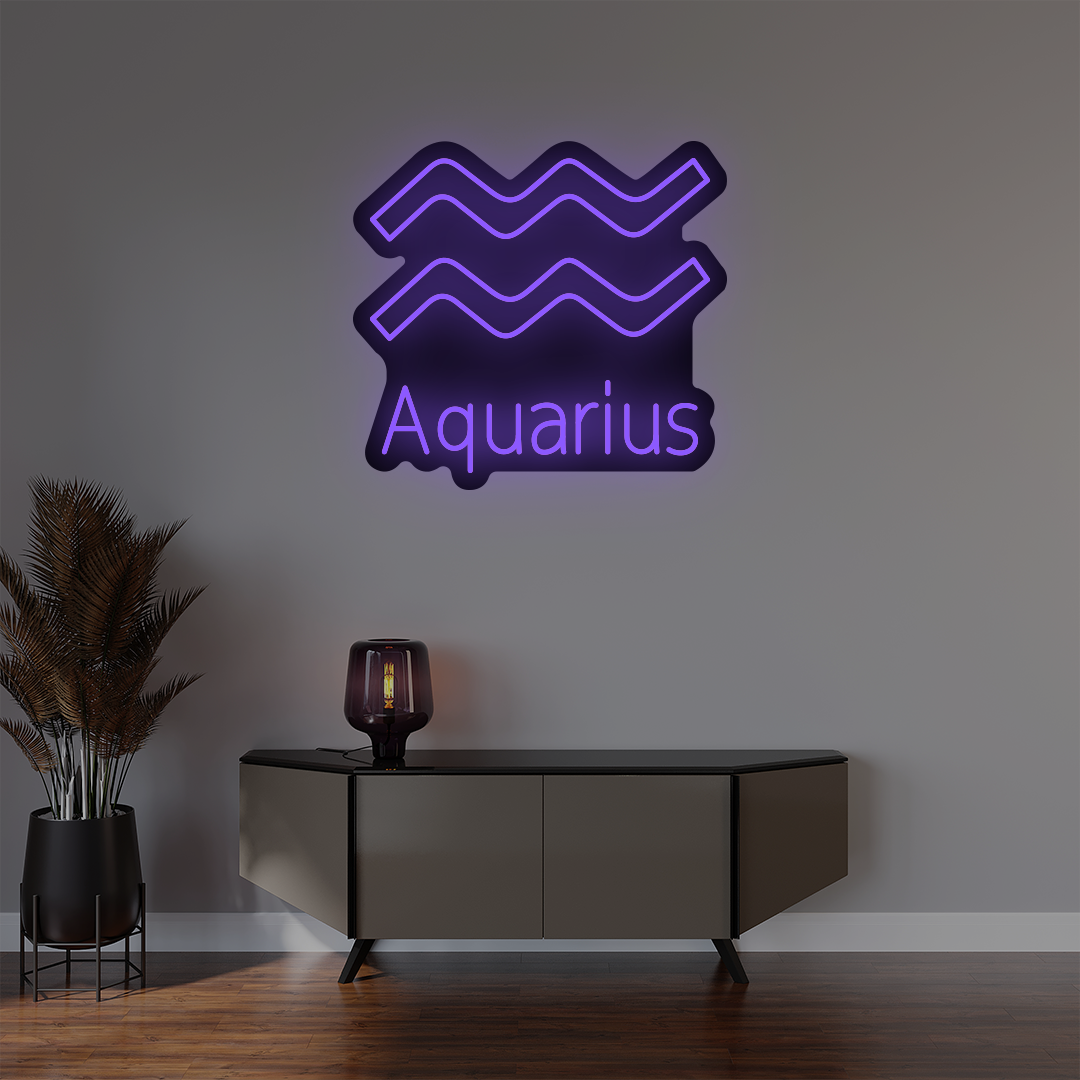 Aquarius Zodiac Illuminated Sign | Purple