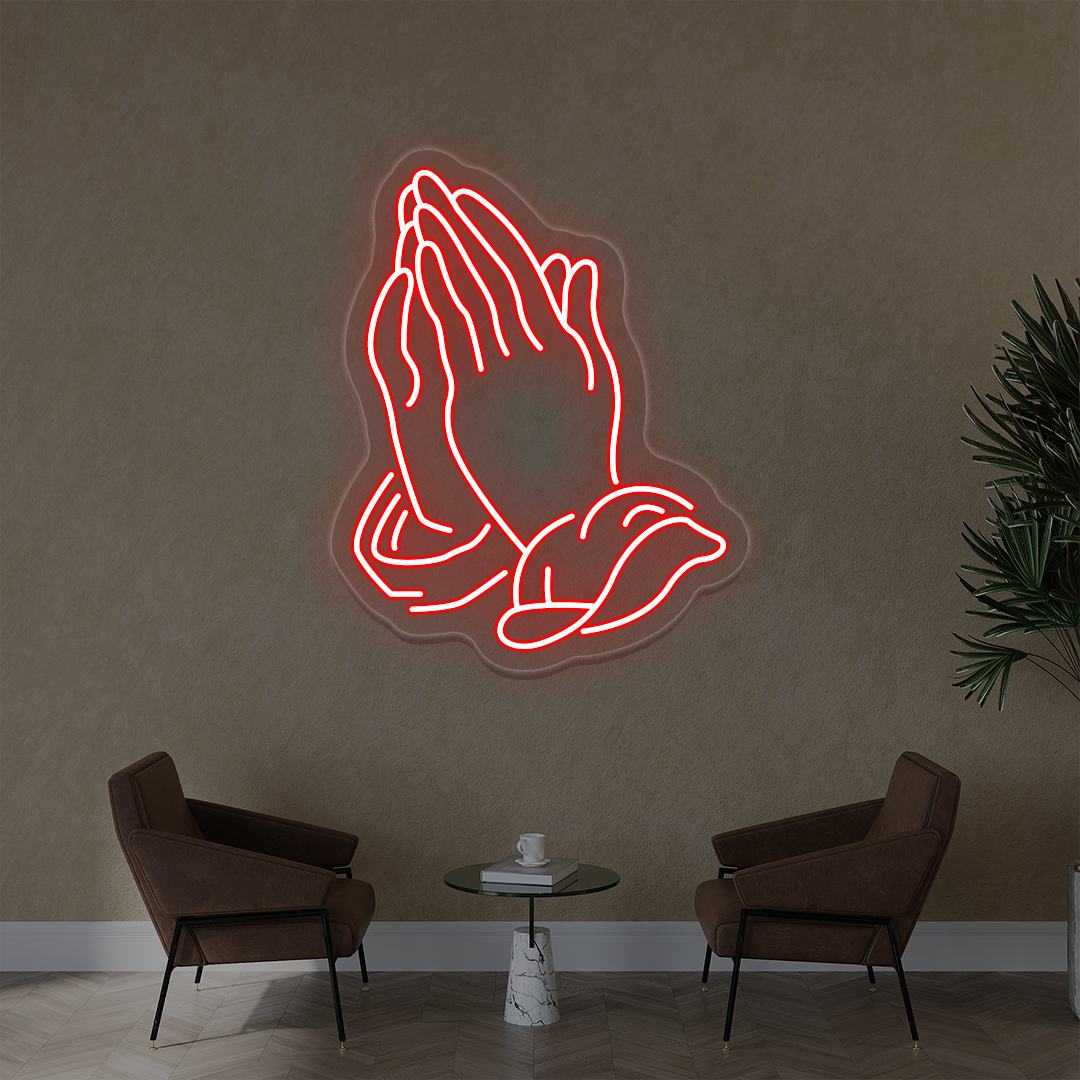 Folded Hands Praying Neon Sign | Red