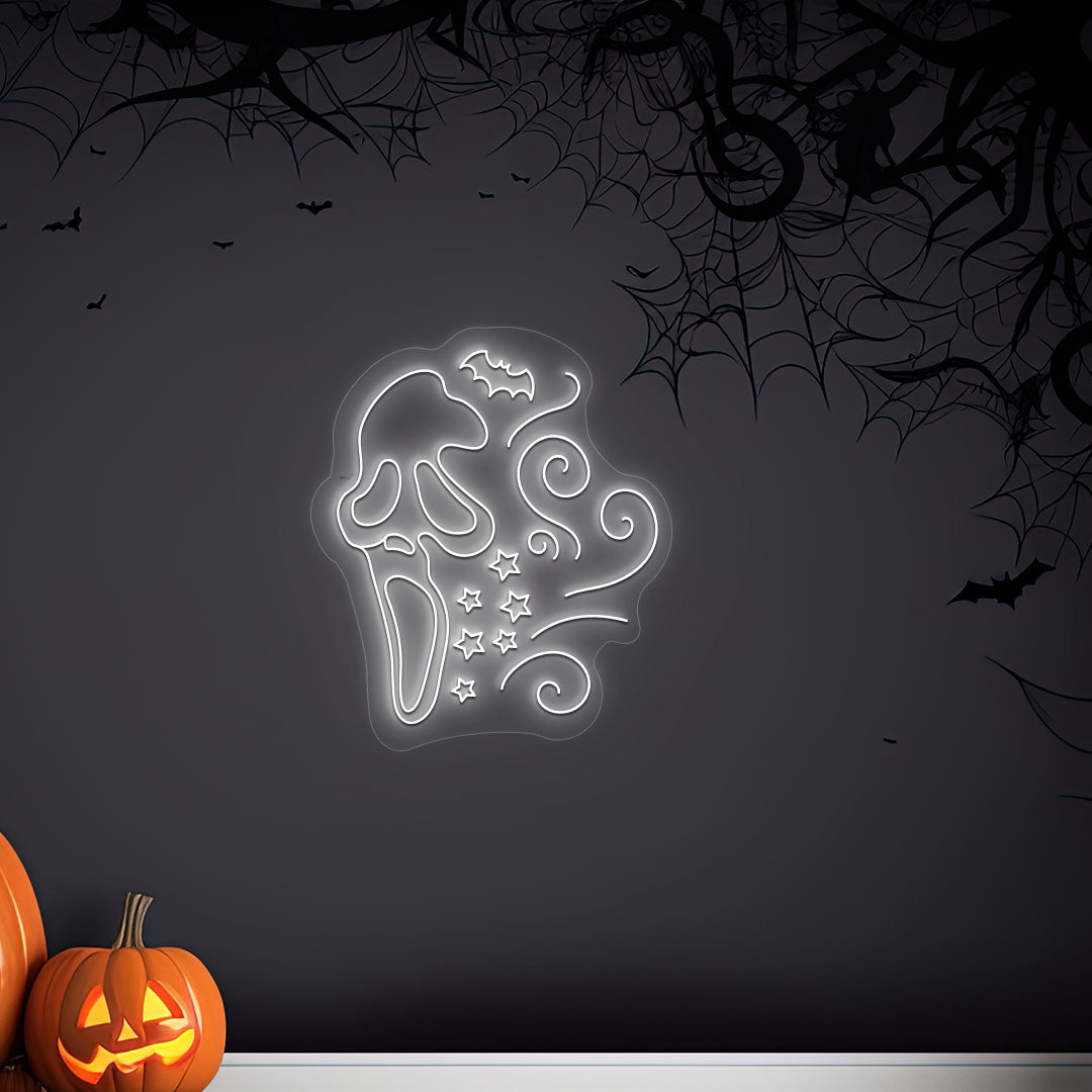 Scary Ghost Face Neon Sign | White