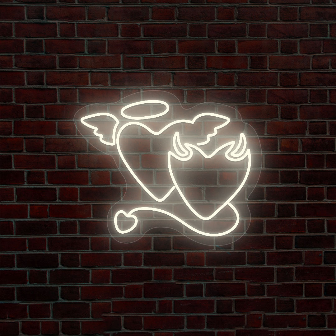 Angel And Devil Heart Neon Sign | Warm white