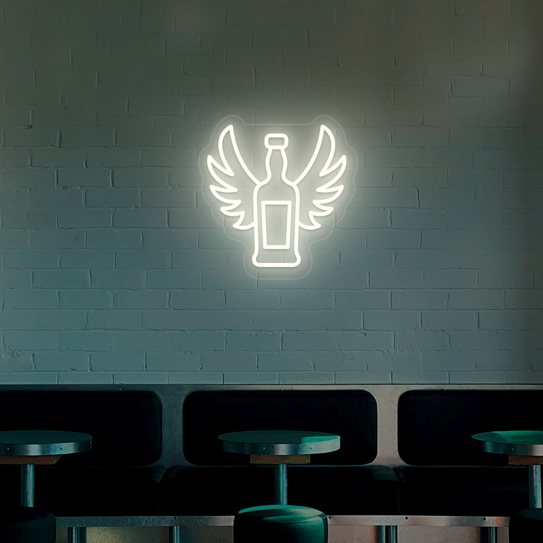 Beer Bottle With Wings Neon Sign | Warmwhite