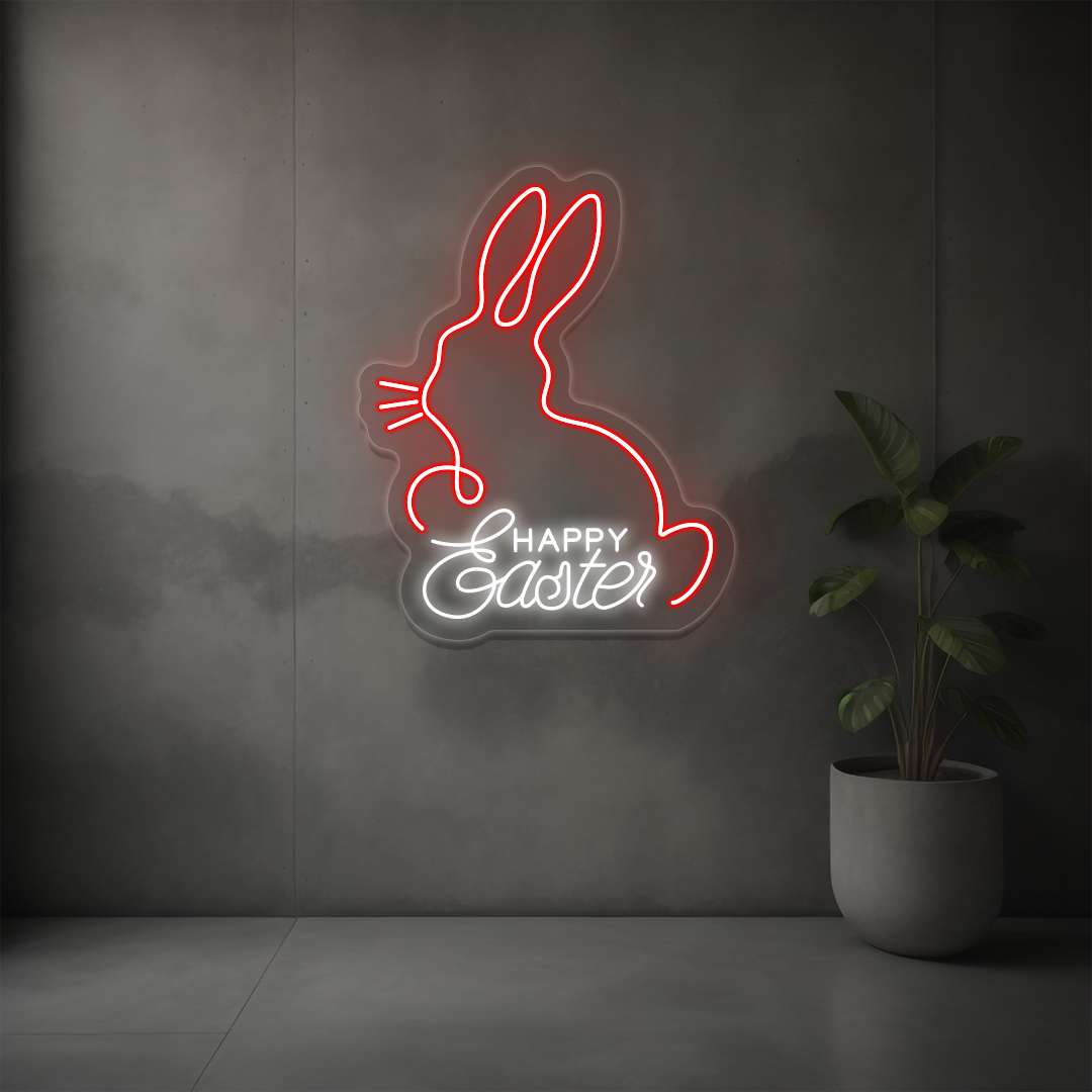 Happy Easter Bunny Neon Sign | Red