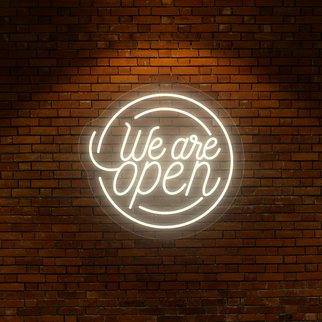 We Are Open Round Neon Sign | Warm White