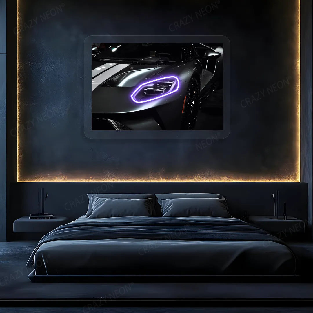 GT supercar Headlight Neon Artwork | Purple