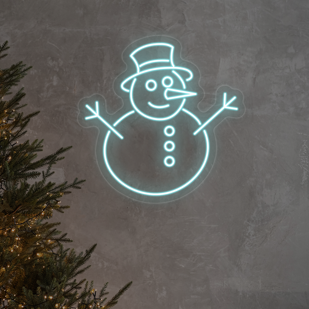 Snowman With Hat Neon Sign | iceblue