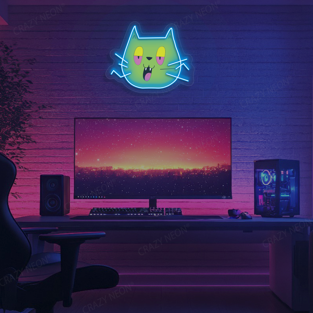 Blunt Cat Neon Artwork | Iceblue