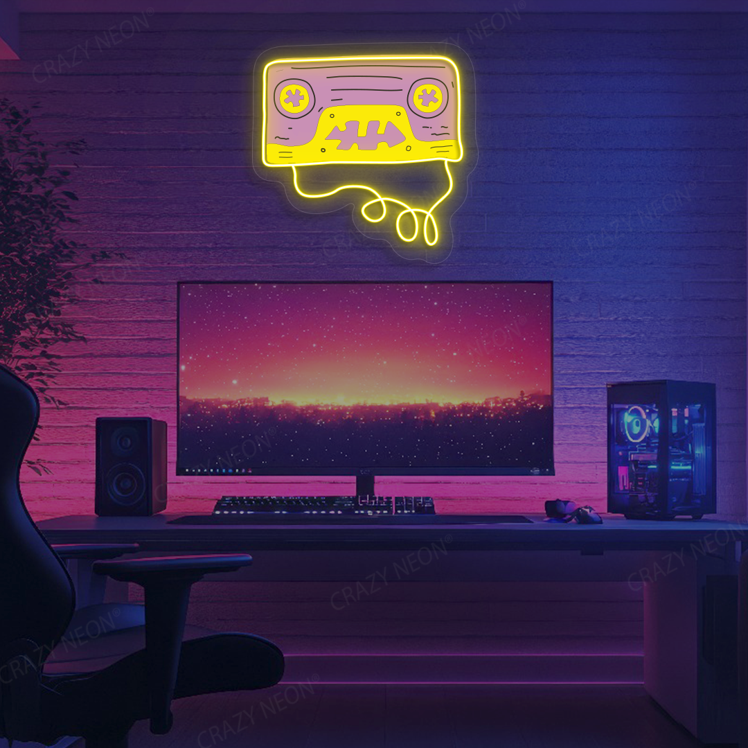 Throwback Cassette Tape Neon Artwork | Yellow