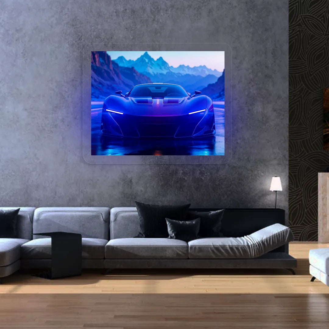 Concept Car Headlight Neon Artwork | Blue