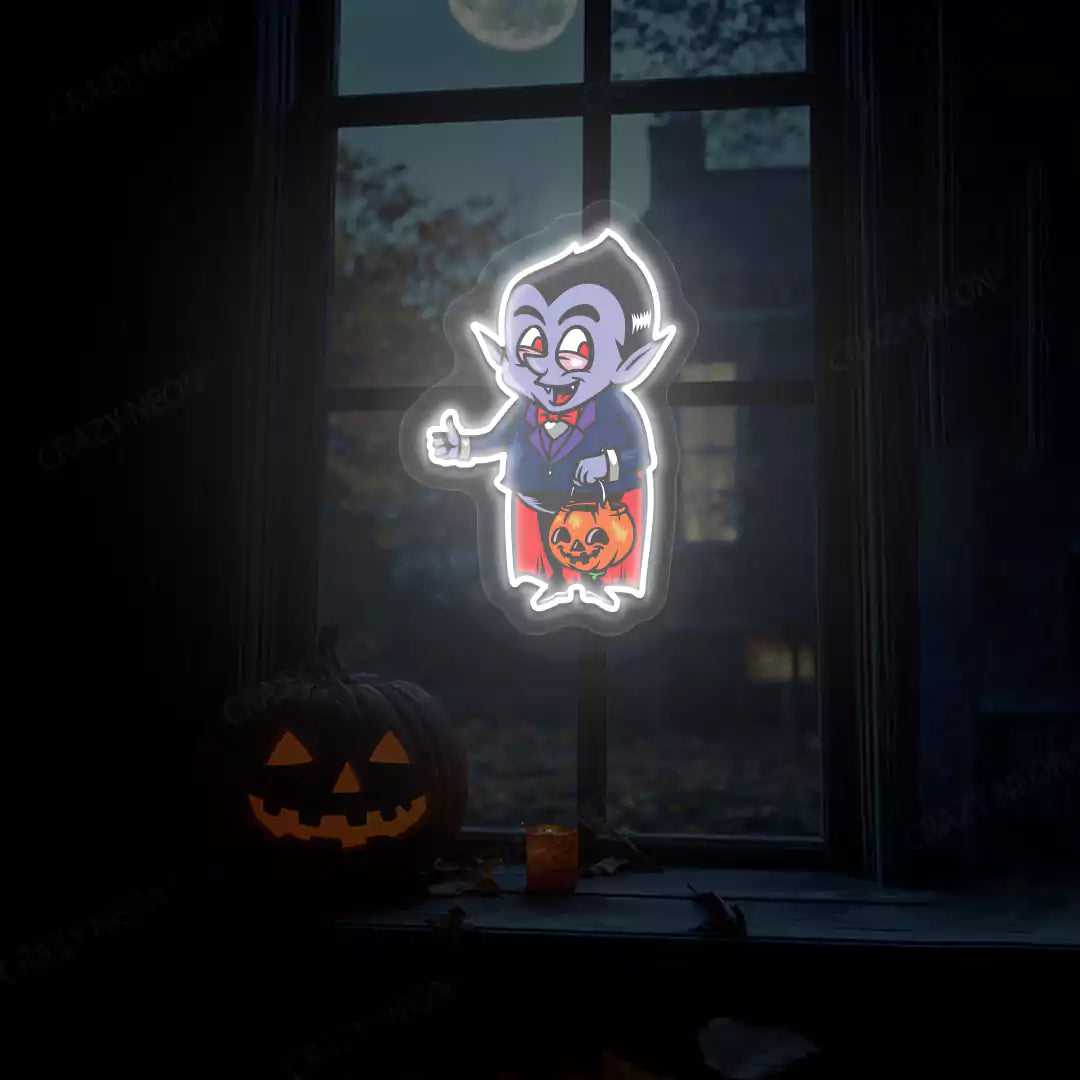 Trick-or-Treat Vampire Neon Artwork | White