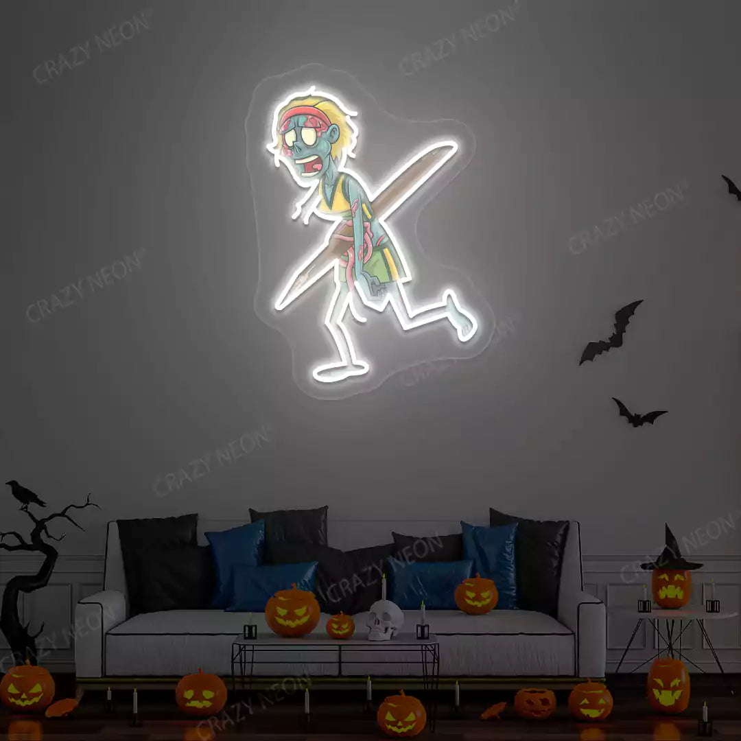 Impaled Zombie Neon Artwork | White
