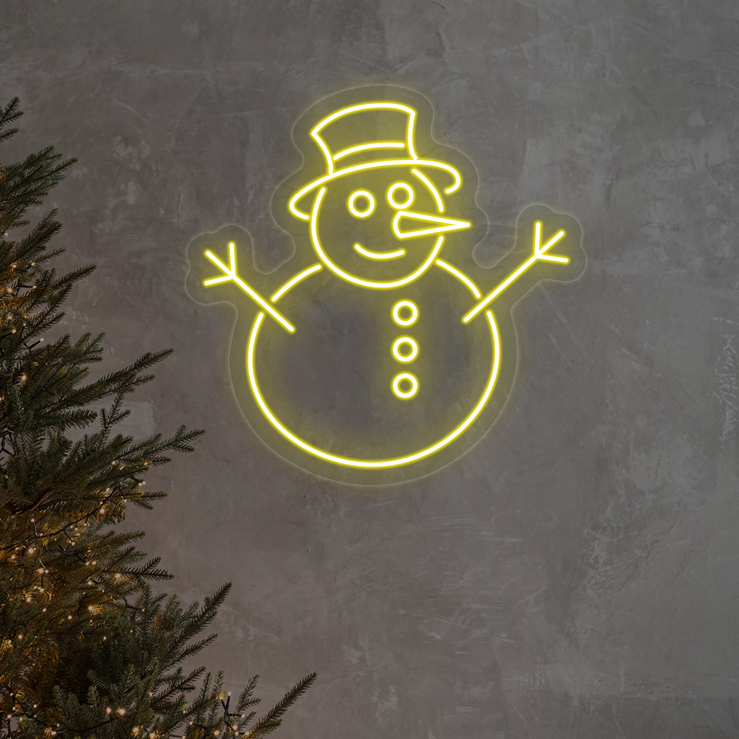 Snowman With Hat Neon Sign | Yellow