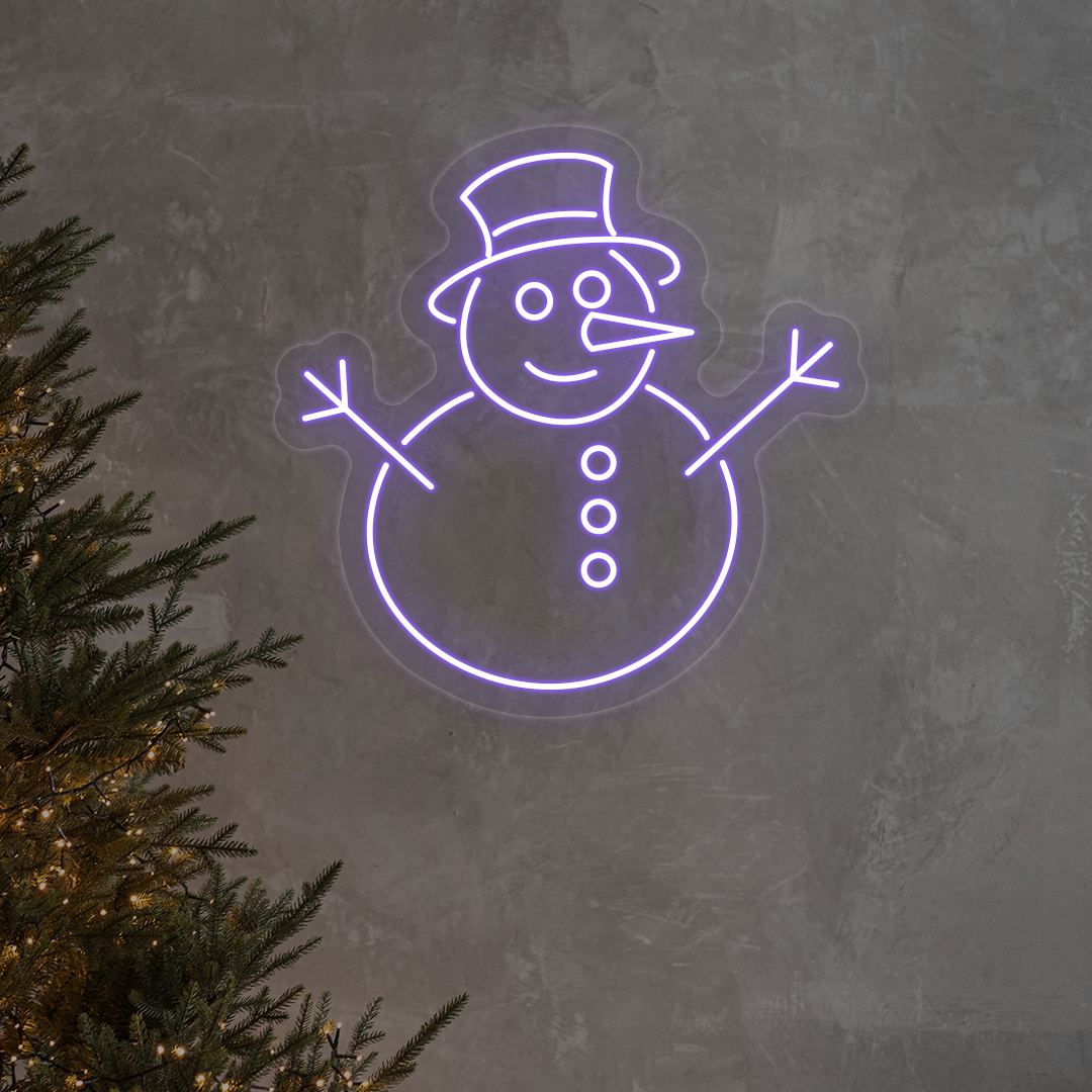 Snowman With Hat Neon Sign | Purple