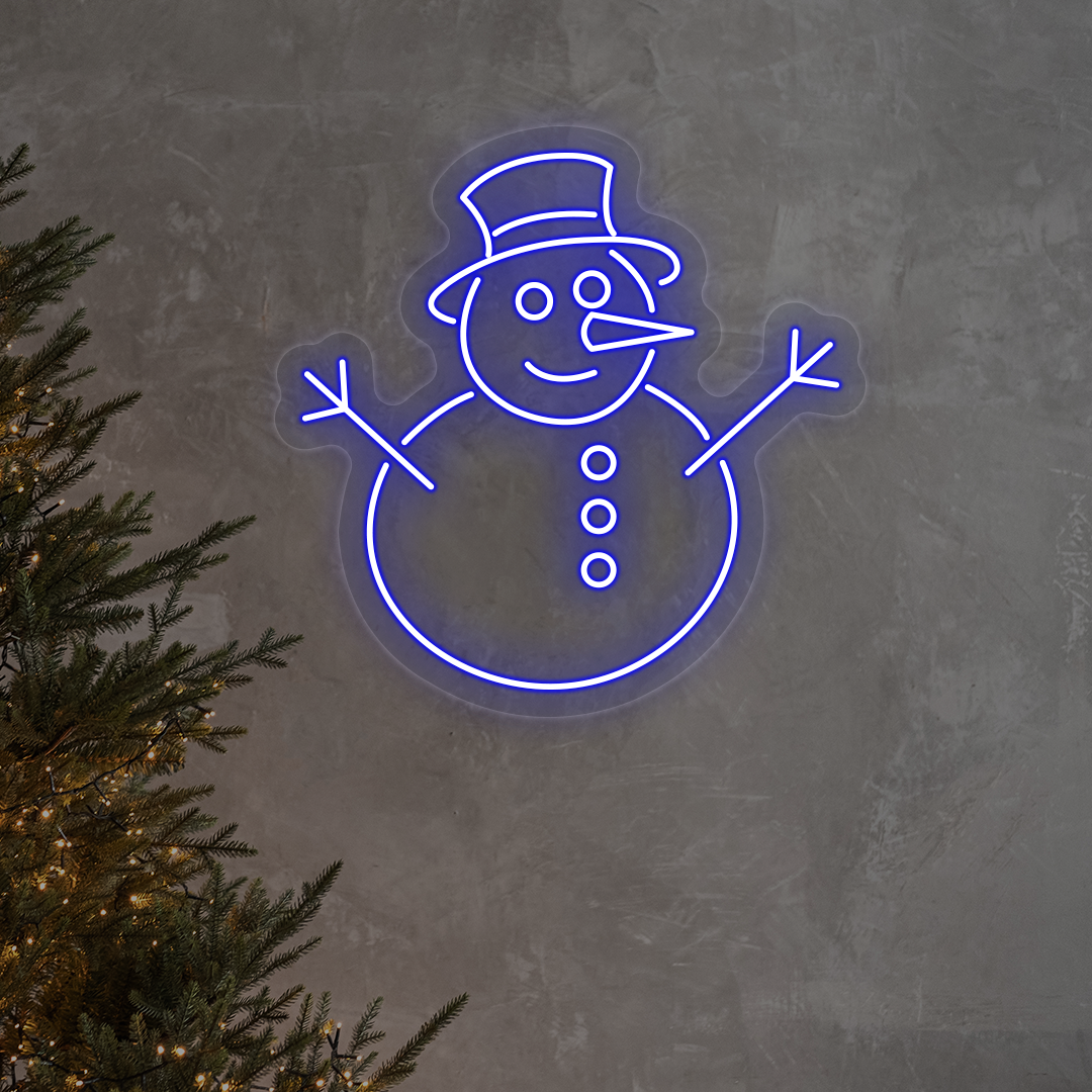 Snowman With Hat Neon Sign | Blue