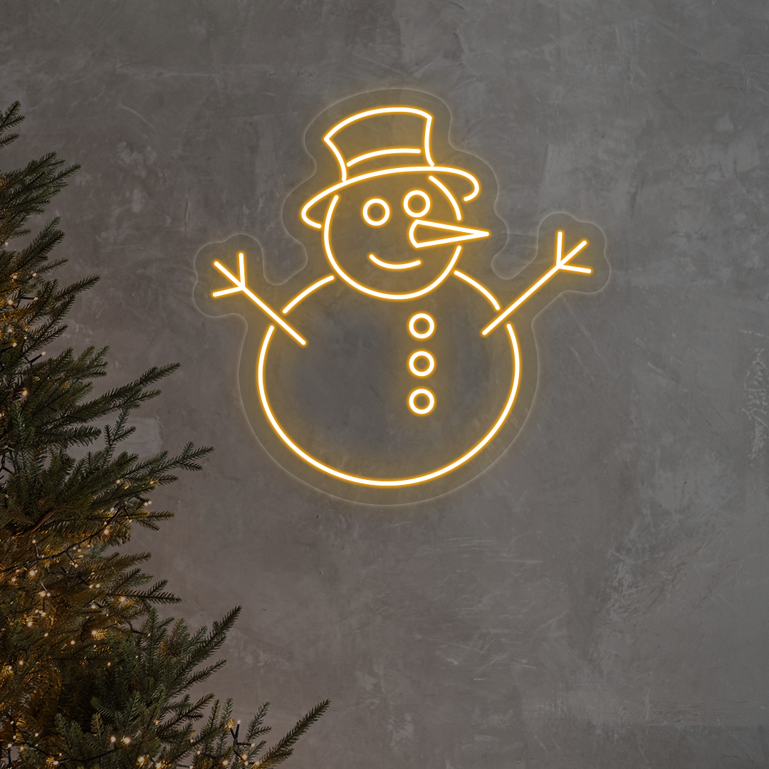 Snowman With Hat Neon Sign | Orange