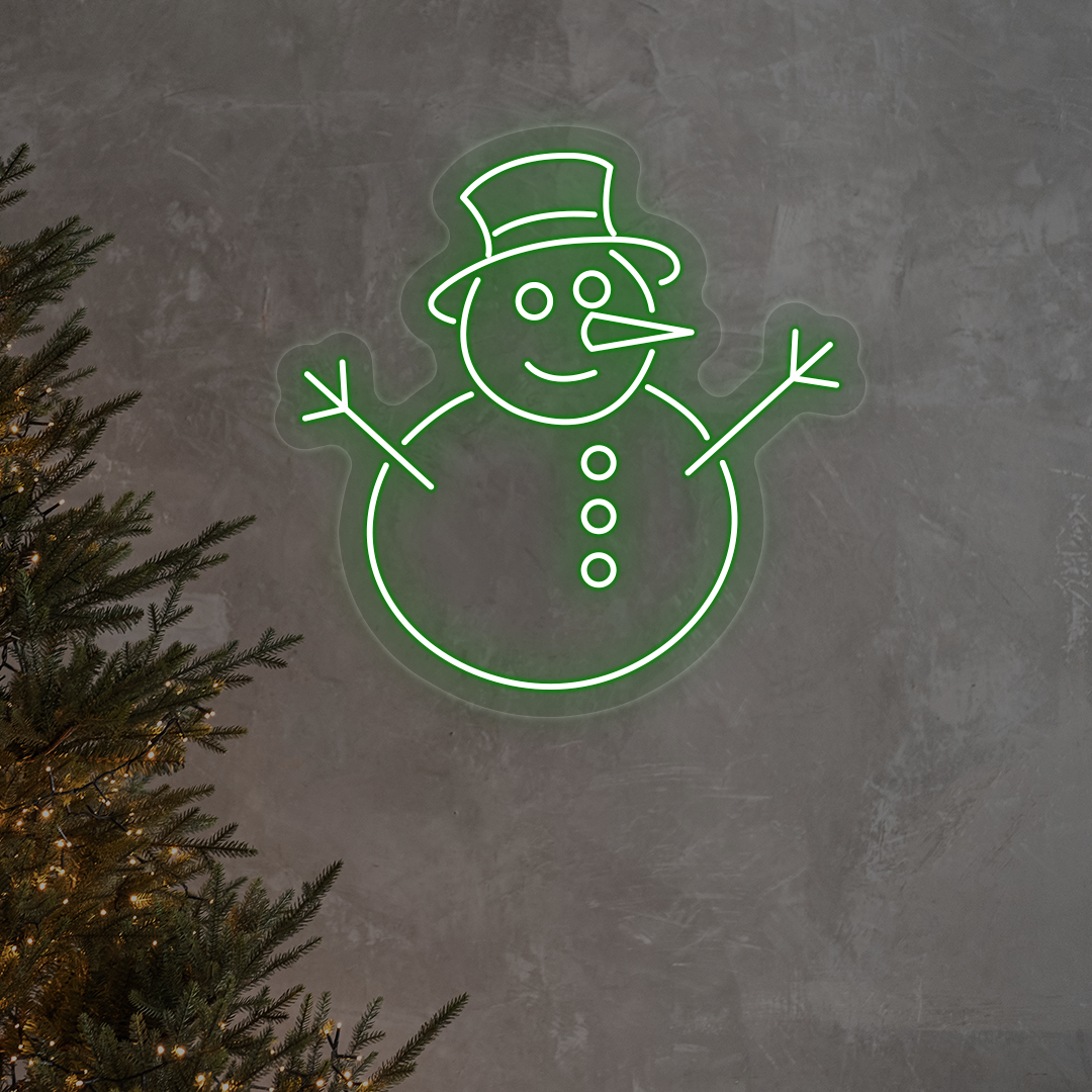 Snowman With Hat Neon Sign | Green
