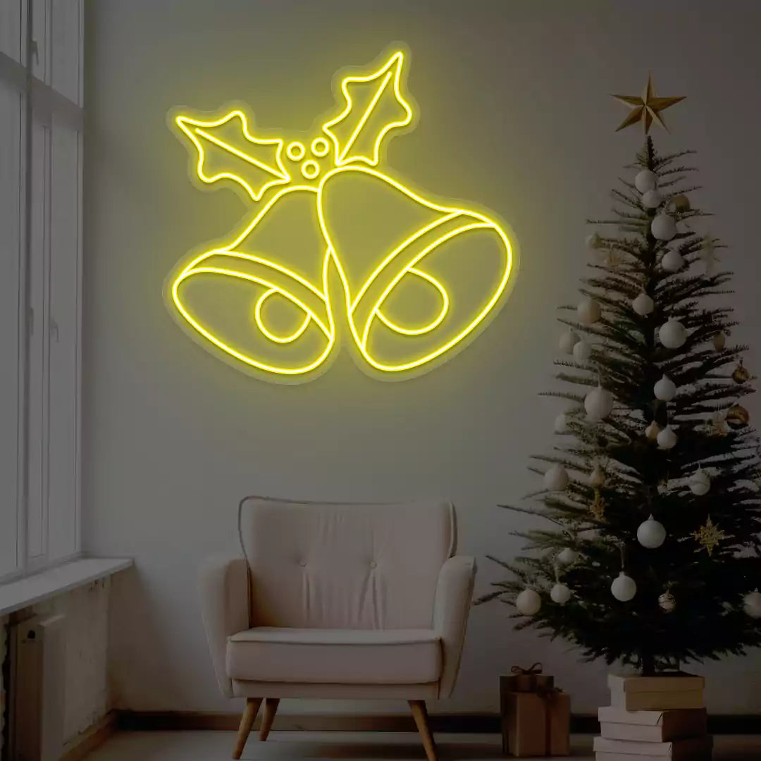 Jingle Bells Holly Neon Sign | Yellow