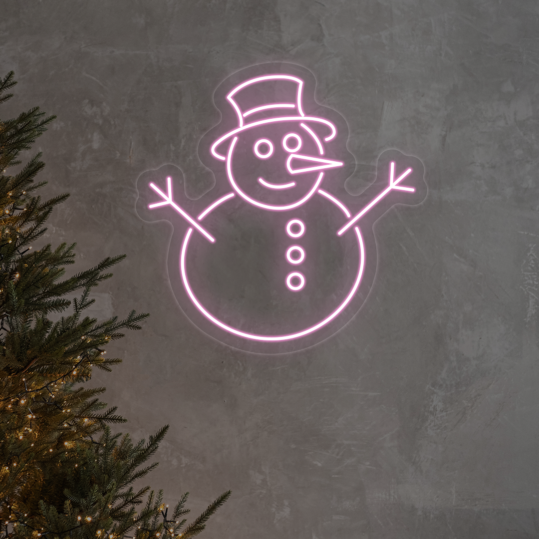 Snowman With Hat Neon Sign | Pink