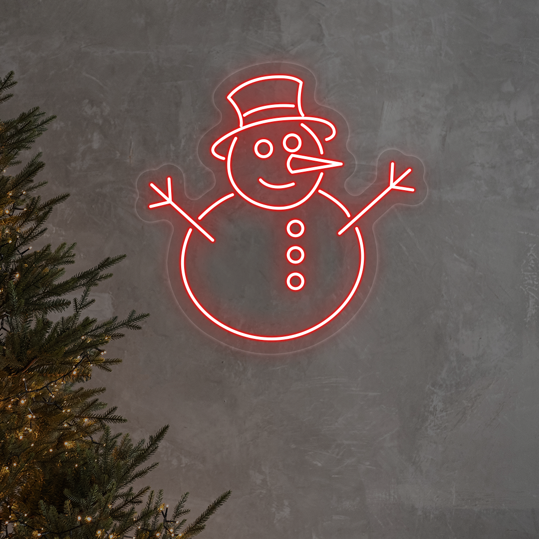 Snowman With Hat Neon Sign | Red