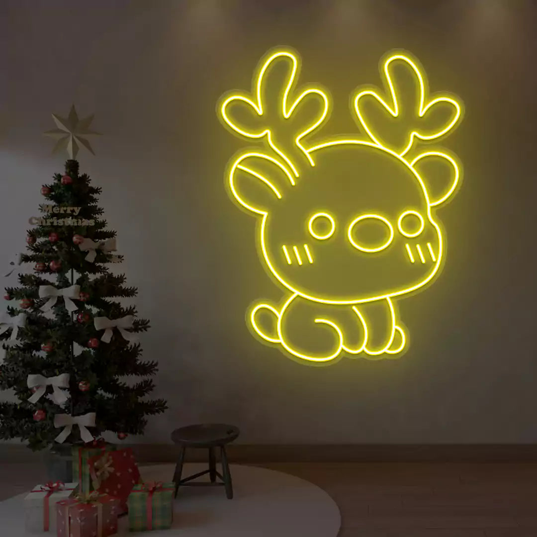 Kawaii Reindeer Neon Sign | Yellow