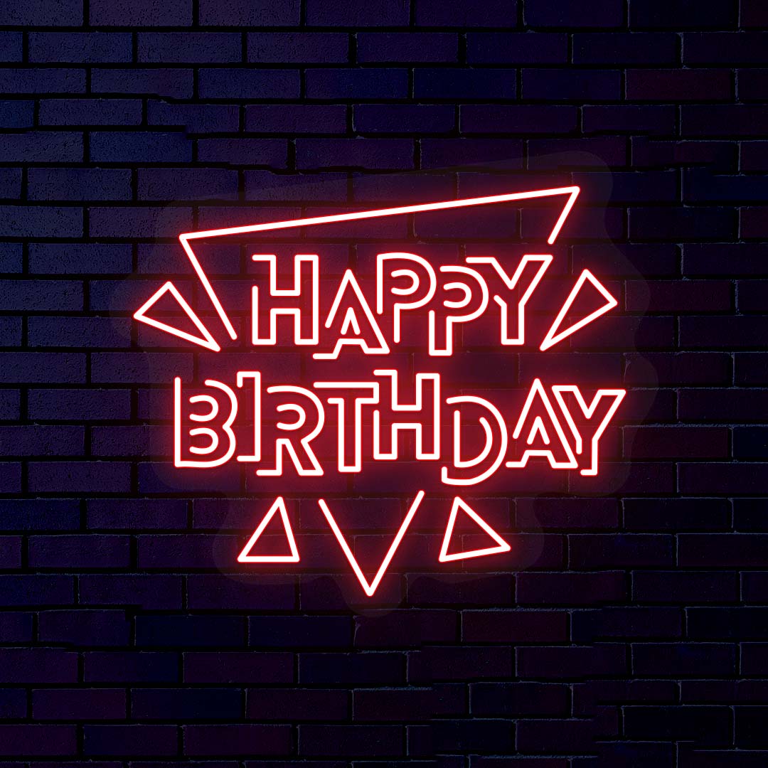 Happy Birthday Neon Sign - Triangle Shape | Red