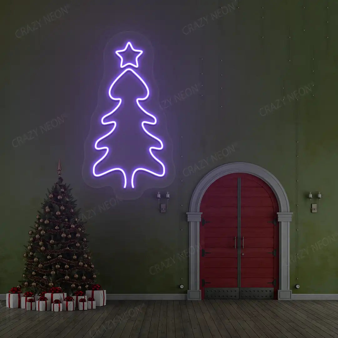 Festive Winter Tree Neon Sign | Purple
