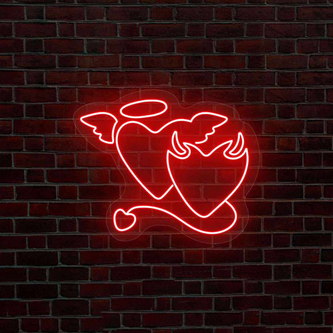 Angel And Devil Heart Neon Sign | Red