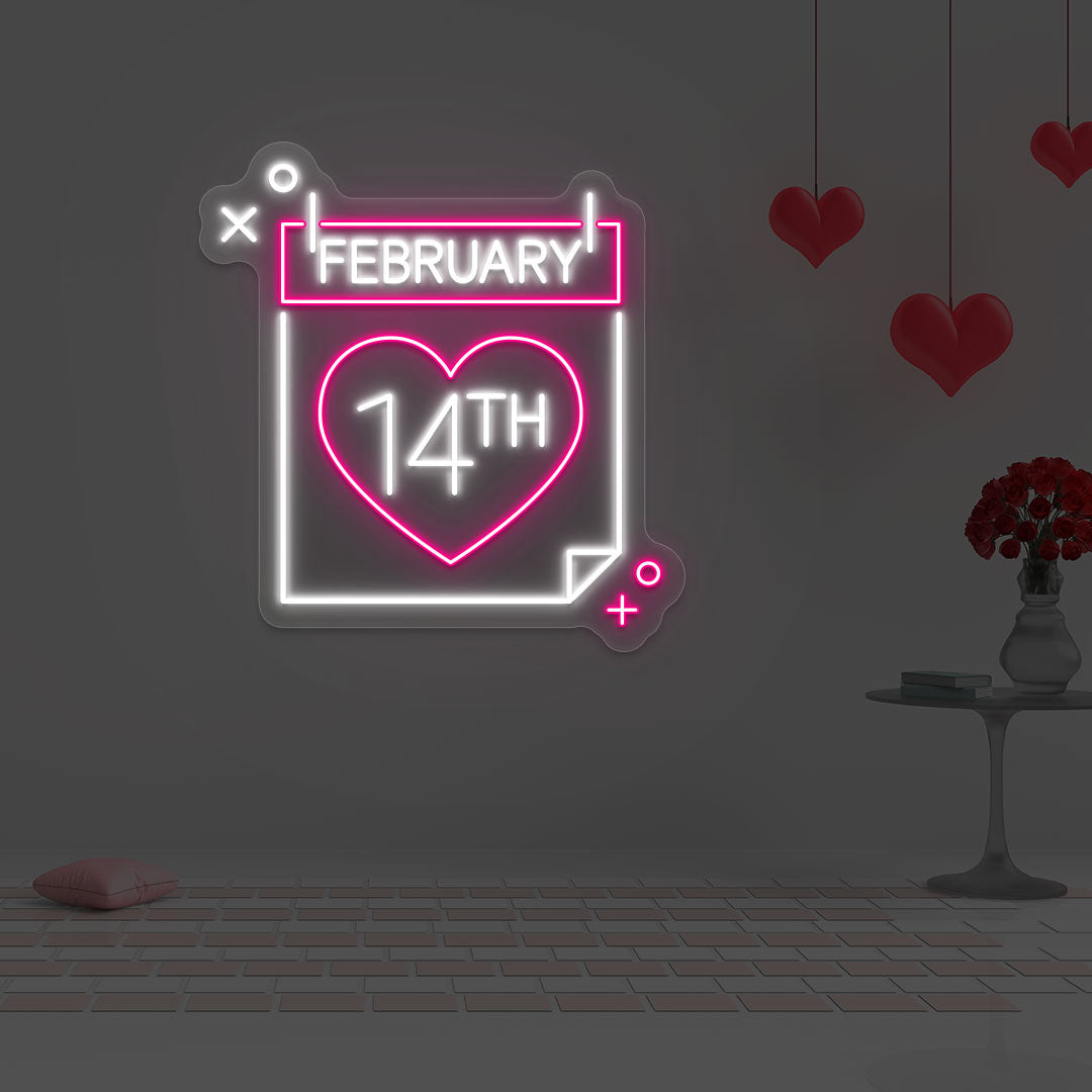 14 February Calendar Neon Sign | Pink