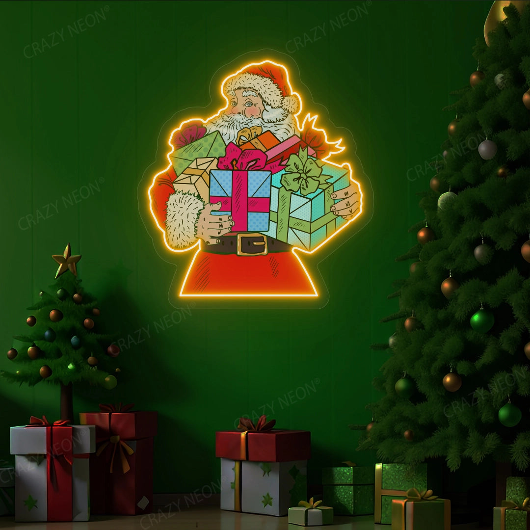 Santa Claus With Gift Neon Sign | Orange