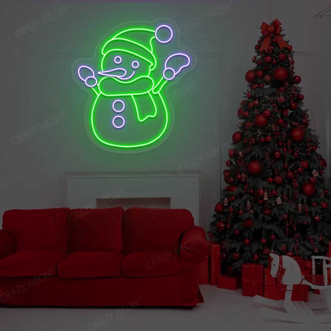 Frosty Cheer Snowman Neon Sign | Green