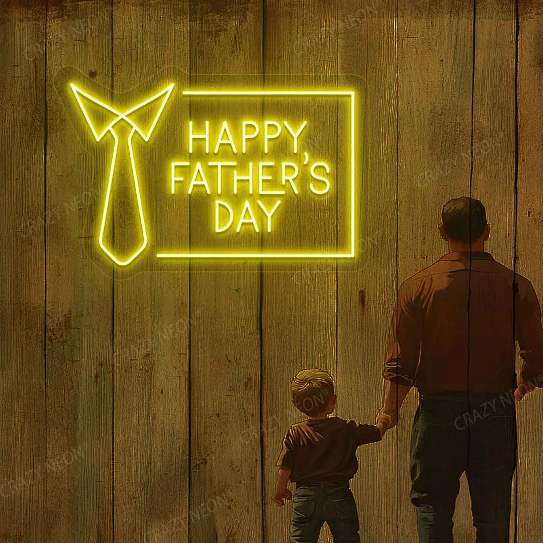 Happy Father's Day With Tie Neon Sign | Yellow