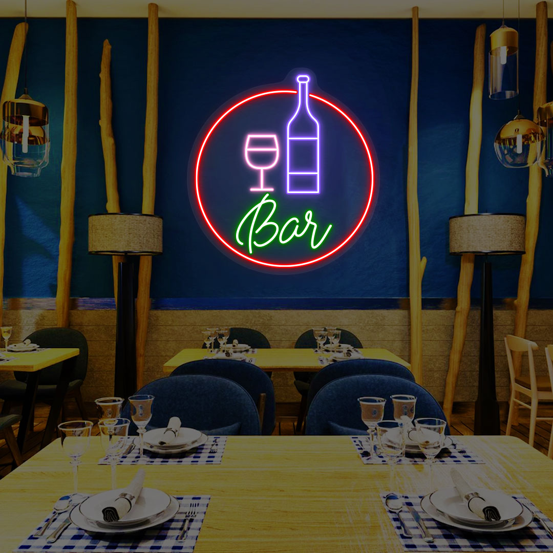 Bottle-Glass Bar Neon Sign