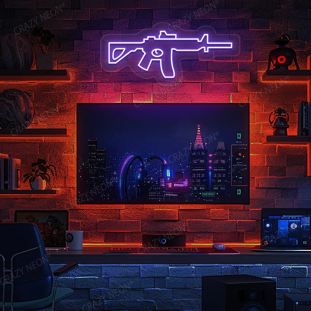 M416 Gaming Gun Neon Sign in Purple color