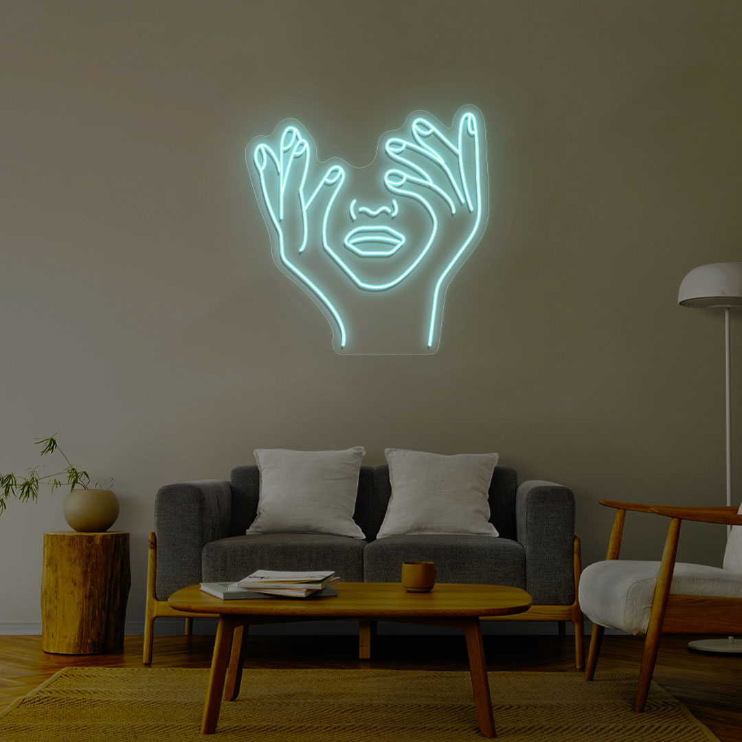 Aesthetic Face Neon Sign | Iceblue